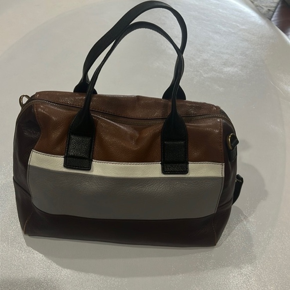 Fossil color block horizon satchel handbag purse